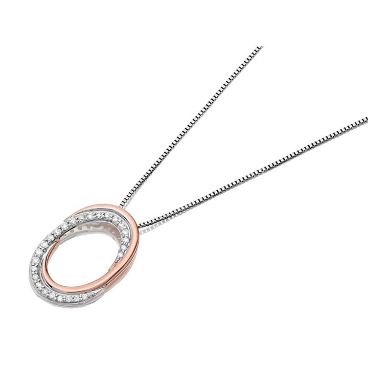 9ct White Gold Diamond Necklace with Rose Gold Pendant - X50650