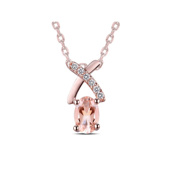 9ct Rose Gold Morganite And Diamond Crossover Pendant And Chain - X50762