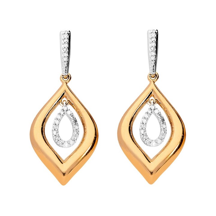9ct Two Tone Gold Diamond Double Loop Drop Earrings - X51855