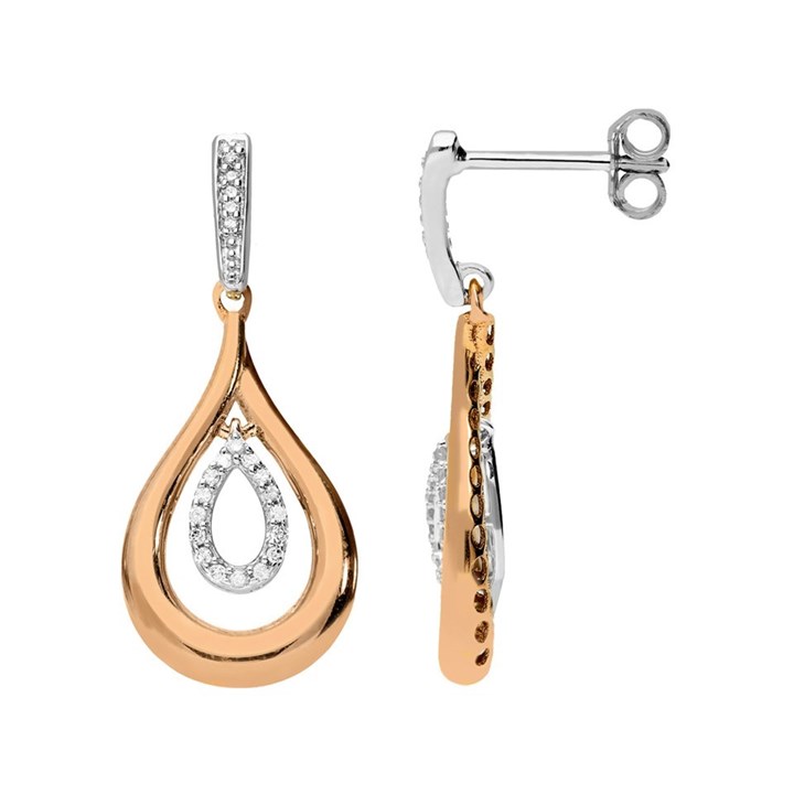 9ct Two Tone Gold Diamond Double Loop Drop Earrings - X51857