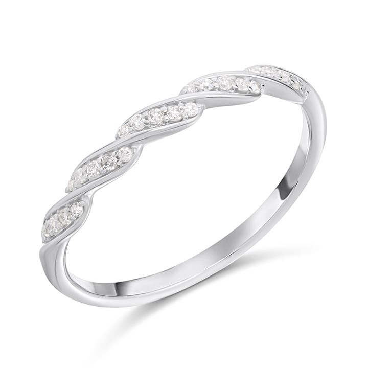 9ct White Gold Diamond Twisted Half Eternity Ring - 10pts - Z51228