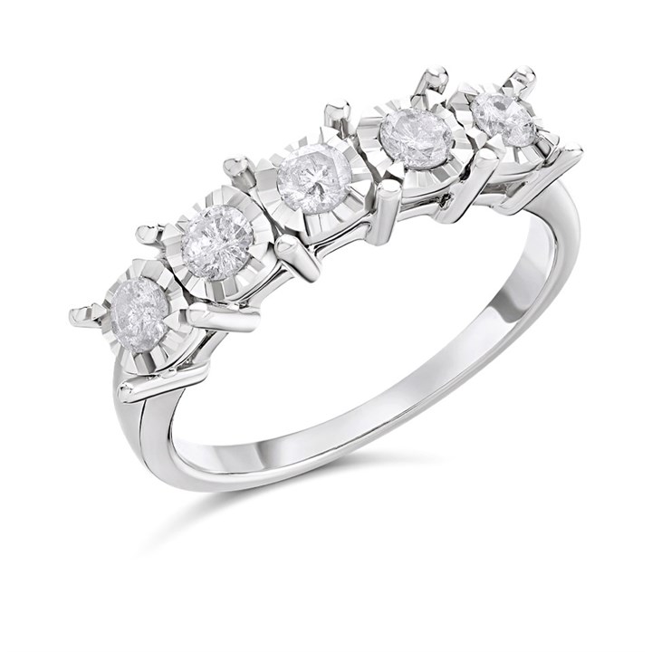 9ct White Gold Five Stone Diamond Ring - 1/2ct - d66150
