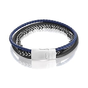 Unique Leather And Steel Chain Bracelet - A73100