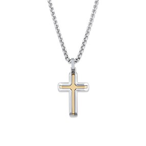 Unique Stainless Steel And Yellow IP Cross And Chain - A73147