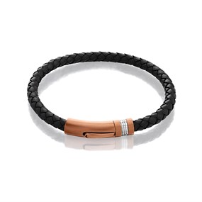 Unique Black Leather Rose IP Clasp Bracelet - A7392