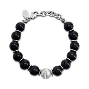 Unique Black Agate Bracelet with Steel And Crystal Element - A7401