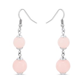 Unique Steel Drop Earrings-Pink Jade Elements - A7408