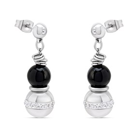 Unique Steel Black Agate And Crystal Earrings - A7410