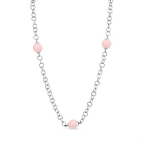 Unique Steel Necklace-5 Pink Jade Elements 75cm - A7419
