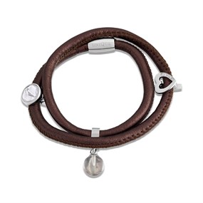 Unique Brown Metallic Leather Bracelet With Charms - A7427