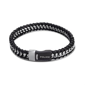 Police PEAGB2213401 FARO Steel And Black Leather Bracelet - A98371