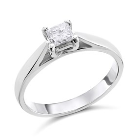18ct White Gold Princess Cut Diamond Solitaire Ring - 35pts - AGI Certificated - D0706