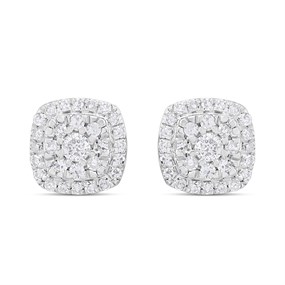 Platinum Cushion-Shaped Diamond Cluster Studs Earrings, 1/4ct/pr - D08502