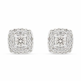 Platinum Cushion-Shaped Diamond Cluster Stud Earrings, 1/2ct/pr - D08504