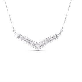 Platinum Fixed Diamond-Set "V" Necklet, 1/2ct - D08505