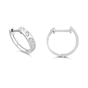 Platinum Diamond-Set Leaf-Pattern Huggies Earrings - D08510