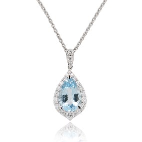 18ct White Gold Aquamarine And Diamond Necklace - 29pts - D4601