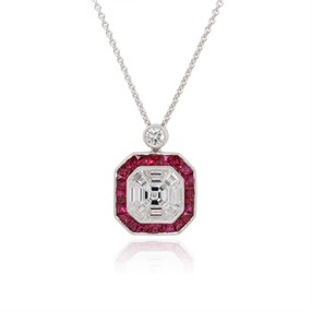 18ct White Gold Diamond And Ruby Necklace - 77PTS - D4602