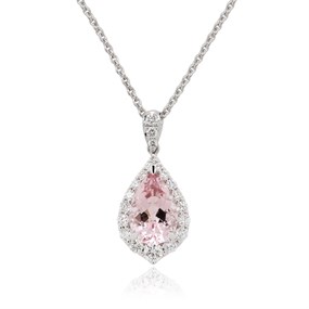 18ct White Gold Morganite And Diamond Necklace - 30pts - D4614