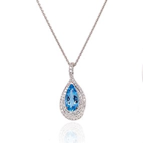 18ct White Gold Aquamarine And Diamond Necklace - 35pts - D4615