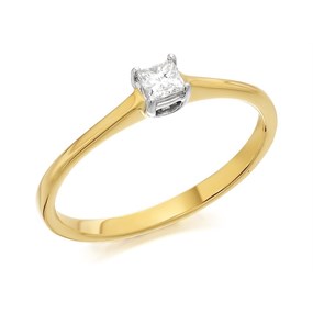 9ct Gold Princess Cut Diamond Solitaire Ring - 15pts - AGI Certificated - D5012