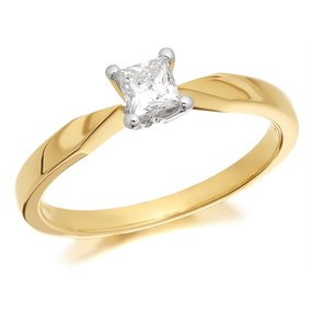 9ct Gold Princess Cut Diamond Solitaire Ring - 1/4ct - AGI Certificated - D5013