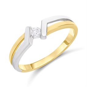 9ct Gold Two Colour Diamond Crossover Single Stone Ring - D5144