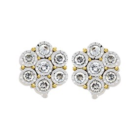 9ct Gold Diamond Cluster Stud Earrings - 1.2ct per pair - D54125