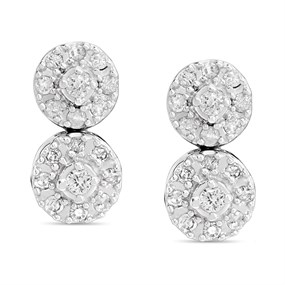 9ct White Gold Diamond Double Cluster Drop Earrings, 1/4ct/pr - D5555