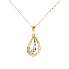 9ct Gold Diamond Open Tear Drop Necklace - D56119
