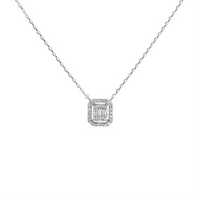 9ct White Gold Diamond Cushion Cluster Necklace - 10pts - D56124