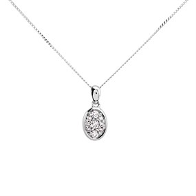 9ct White Gold Diamond Oval Necklace - 10pts - D56145