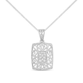 9ct White Gold Diamond-Set Filigree Necklace - D56162