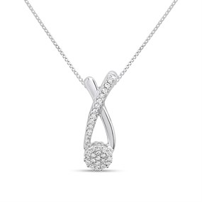 9ct White Gold Crossover Diamond Necklace - D56163