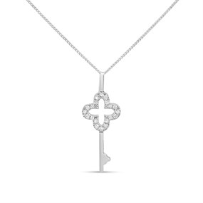 9ct White Gold Diamond-Set Cross Key Necklace - D56165