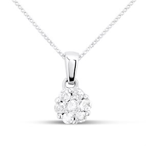9ct White Gold Diamond Cluster Necklace, 15pts - D56167