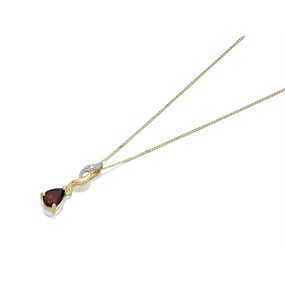 9ct Gold Teardrop Garnet And Diamond Necklace - D5671