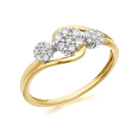 9ct Gold Diamond Trilogy Cluster Ring - 1/4ct - D5906