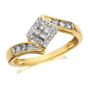 9ct Gold Diamond Crossover Cluster Ring - 1/3ct - D6013