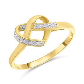 9ct Diamond-Set Heart Knot Ring - D6096