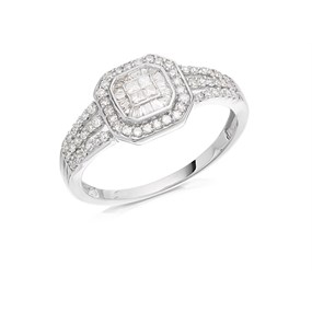 9ct White Gold Diamond Belt Buckle Cluster Ring - 1/2ct - D6306