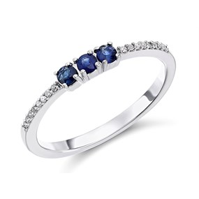 9ct White Gold Sapphire And Diamond Trilogy Ring - 6pts - D63143