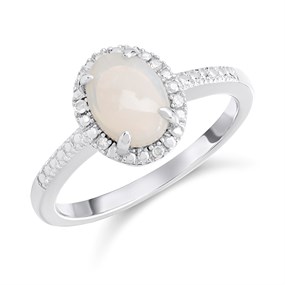 9ct White Gold Oval Opal And Diamond Cluster Ring - D63199