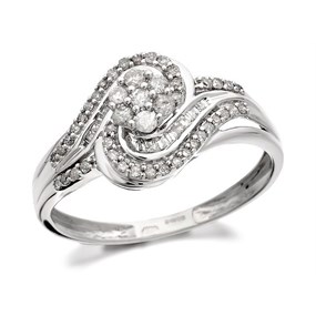 9ct White Gold Diamond Daisy Swirl Cluster Ring - 1/2ct - D6319