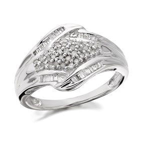 9ct White Gold Diamond Cluster Band Ring - 1/3ct - D6346