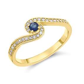 9ct Gold Sapphire And Diamond Twist Ring - 15pts - D6424