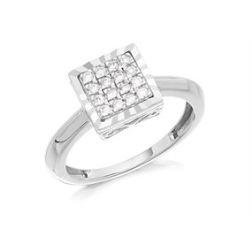 9ct White Gold Square Diamond Cluster Ring - 15pts - D66111