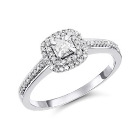 9ct White Gold Diamond Halo Cluster Ring - 20pts - D66130