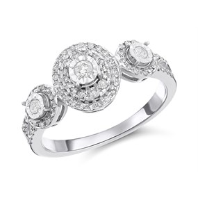9ct White Gold Diamond Trilogy Cluster Ring - 1/3ct - D66132