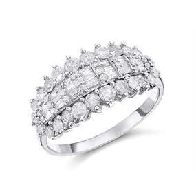 9ct White Gold 1 Carat Diamond Cluster Band Ring - D66136
